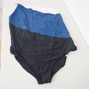 Summersalt The Sidestroke Swimsuit 22 Blue Cream One Shoulder Beach Vacation